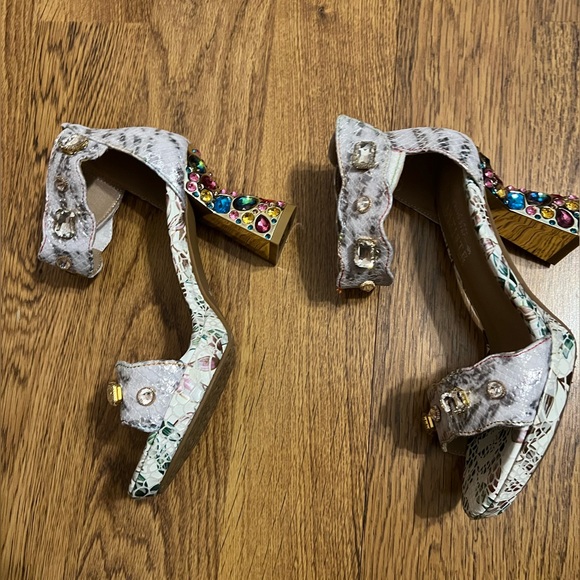 L'Artiste Jewel Strap Sandal Crystals Elegant Multicolor Embellished Heels 39/9 - Picture 4 of 8